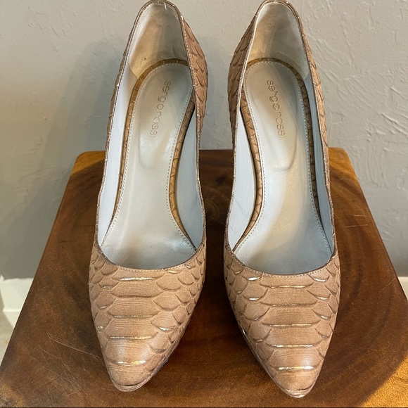 39/8 SERGIO ROSSI Python Embossed Leather Platform high heel  39/8 SERGIO ROSSI Python Embossed Leather Platform high heel shoe camel brown